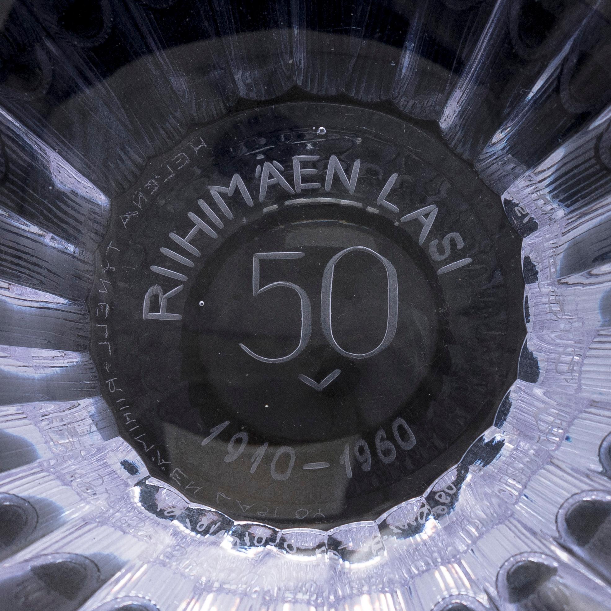 Helena Tynell, a 'Riihimäen Lasi 50  1910-1960' bowl, signed Helena Tynell Riihimäen Lasi Oy, 1960.