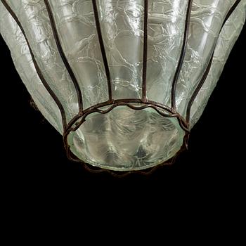 A pair of 20th century glass and metal ceiling lights.