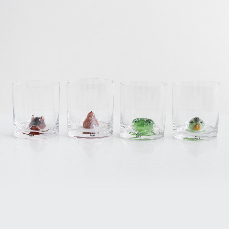 Ernst Billgren, eight "New Friends" glasses, Kosta Boda, Sweden.