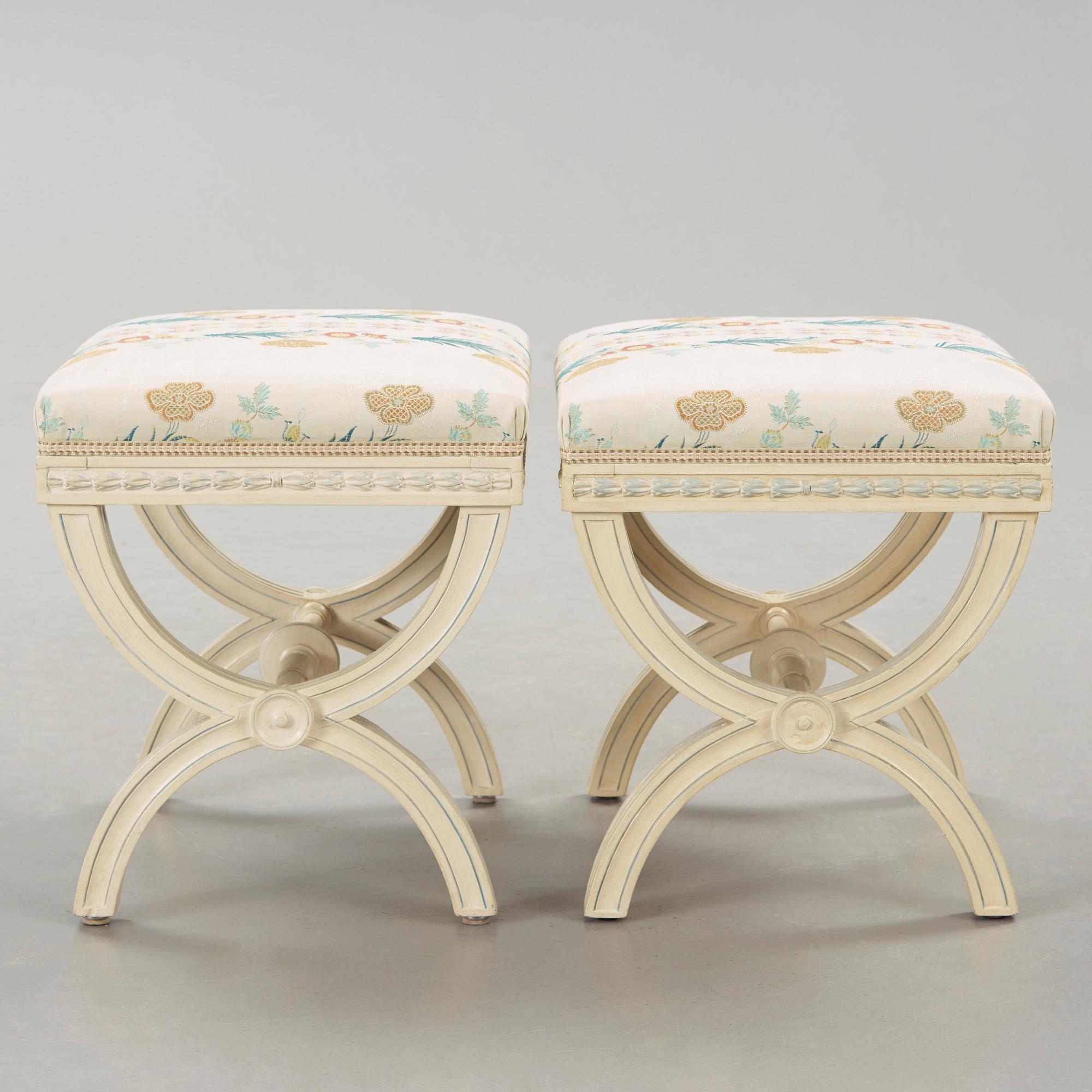 A pair of painted late gustavian stools by Ephraim Ståhl(active 1794-1820).