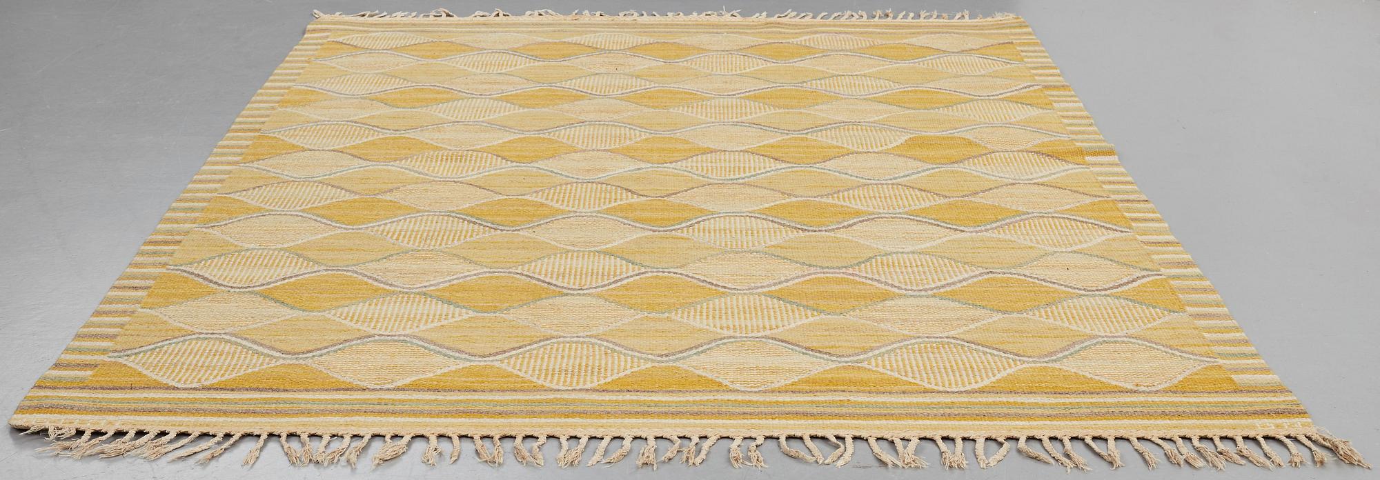 Barbro Nilsson, A CARPET, "Spättan gul", flat weave, ca 252 x 174 cm, signed AB MMF BN.