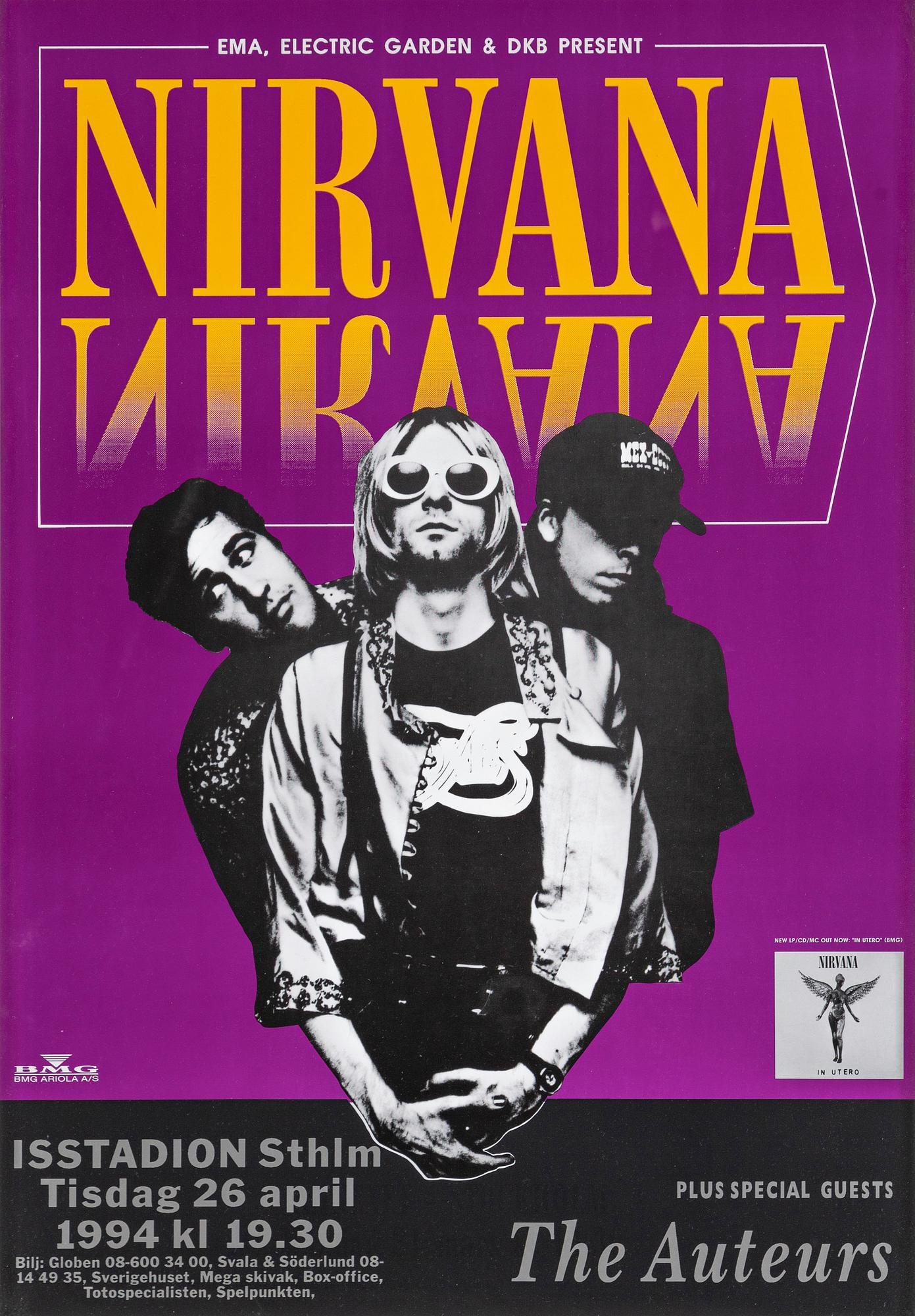 Nirvana. a concert poster for the canceled show at the Isstadion, Stockholm on April 26, 1994.