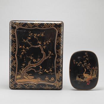 Two Japanese lacquered boxes with covers, circa 1900.