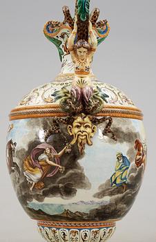 A large majolica 'Historismus' vase, late 19th Century.