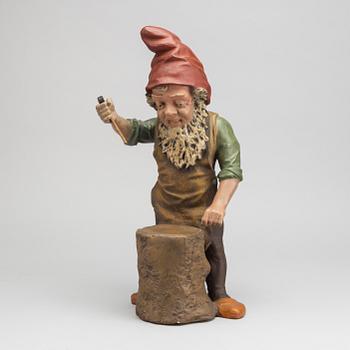 A German painted terracotta gnome early 1900's.