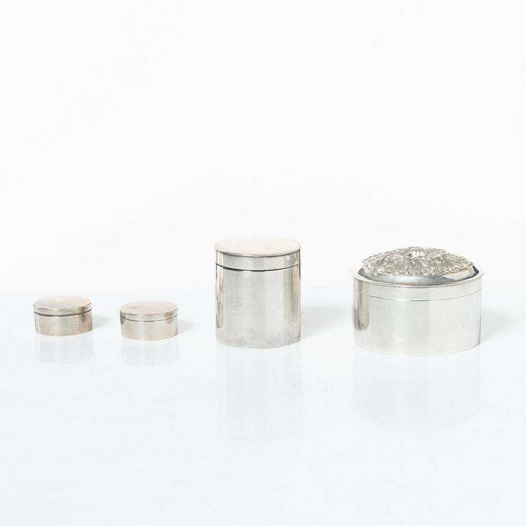 Four Swedish silver boxes, 19th century, most with mark of JP Grönvall, Stockholm.