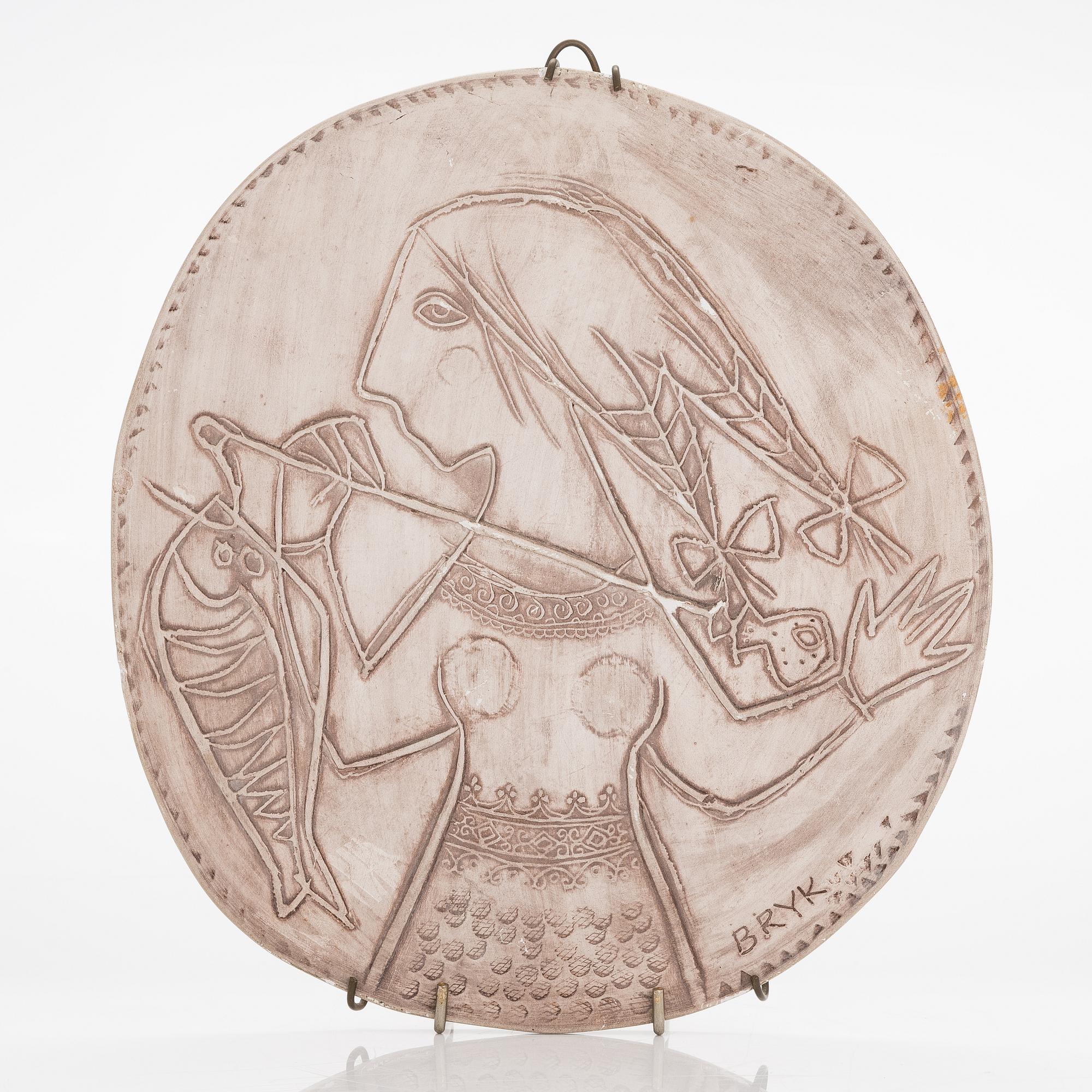 Rut Bryk, a stoneware relief signed BRYK.