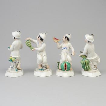 A group of four German figurines of Japanese women with fruit, Swarzburger Werstättet, Unterweissbach, Germany, 1930's.