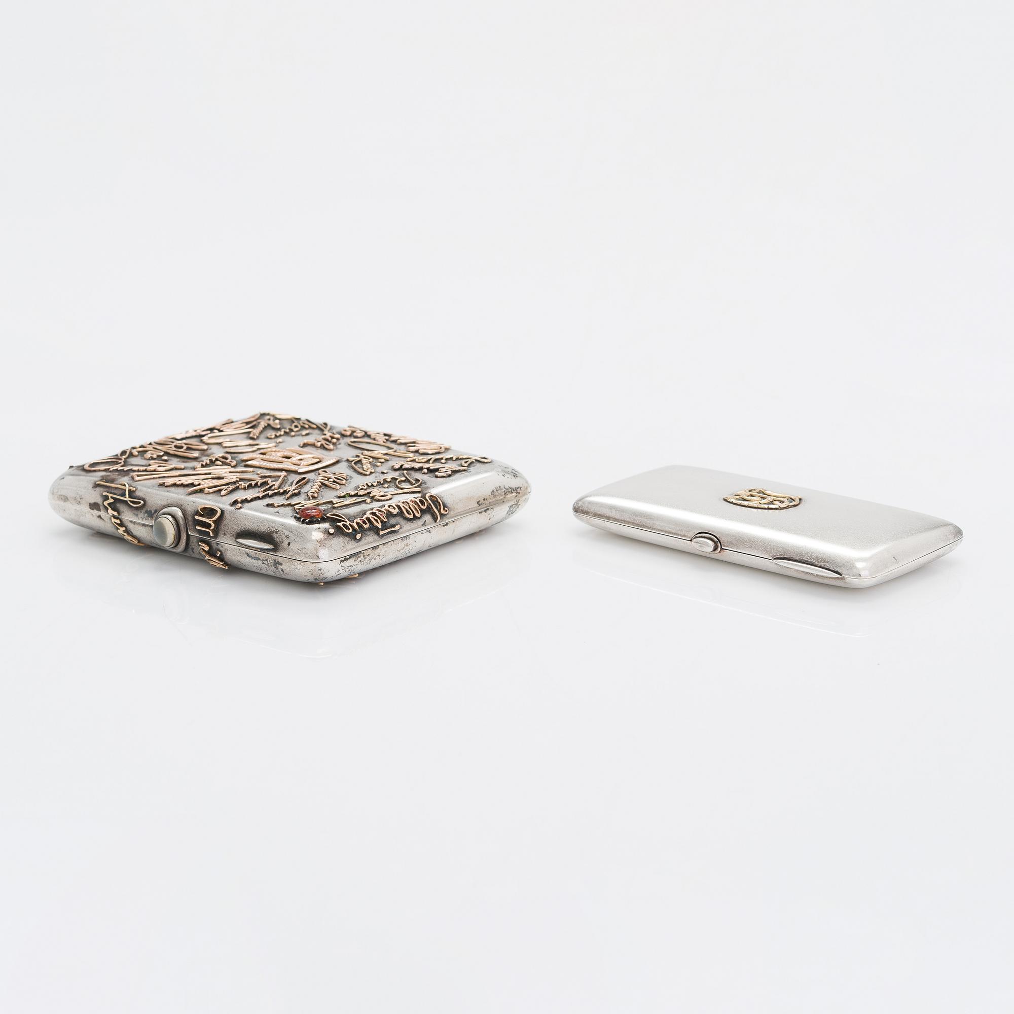 Two silver cigarette cases,  Turku 1917 and 1925.