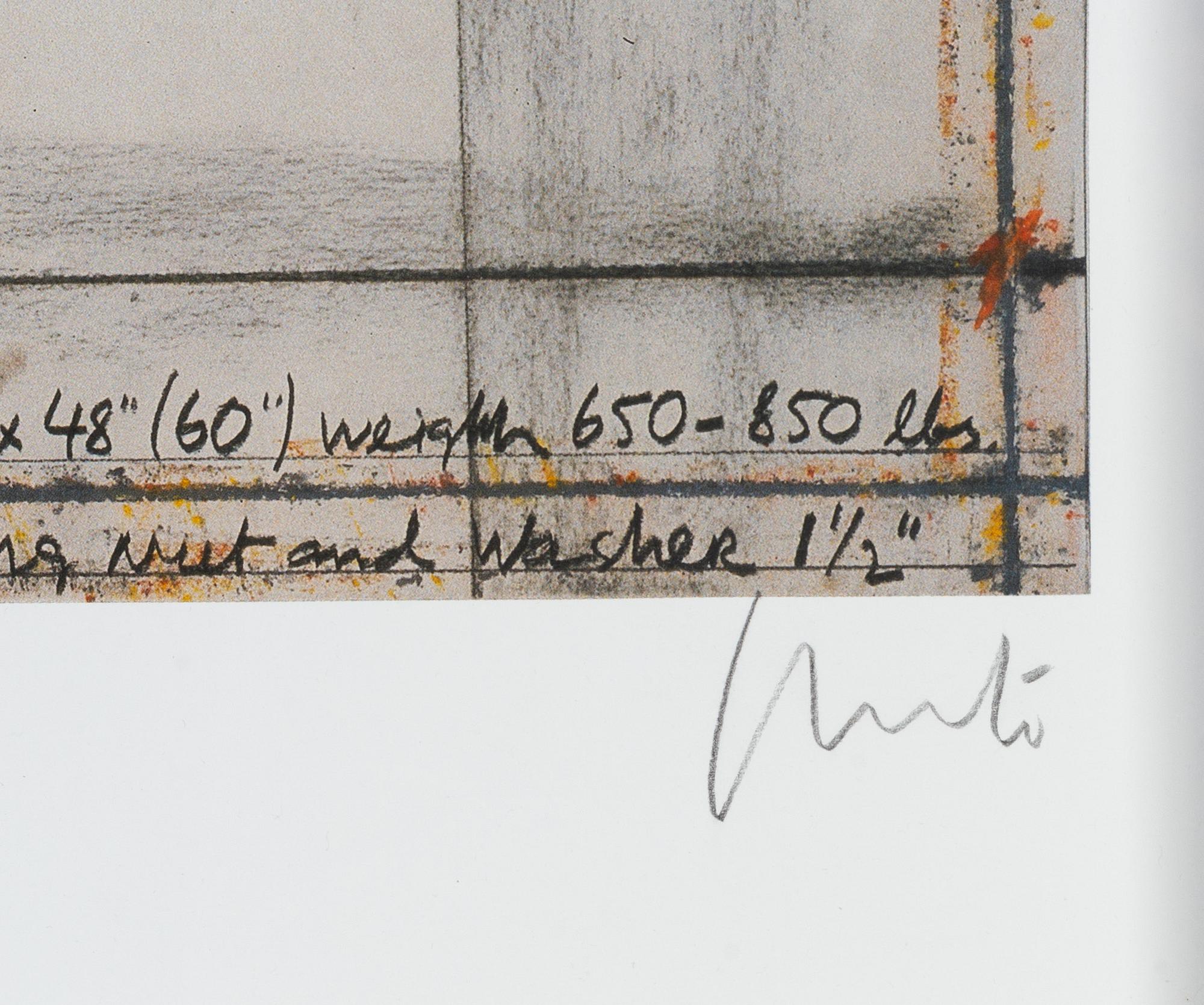 Christo & Jeanne-Claude, Offset in colours, with fabric application, signed Christo in pencil.