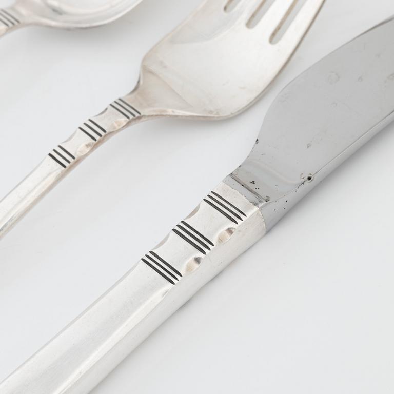 Theresia Hvorslev, bestickuppsättning, 36 delar, silver, modell "Thema", Mema, Lidköping 1974-75.