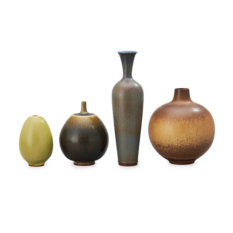 A set of four Berndt Friberg stoneware vases, Gustavsberg Studio 1944-47 and 1953-61.