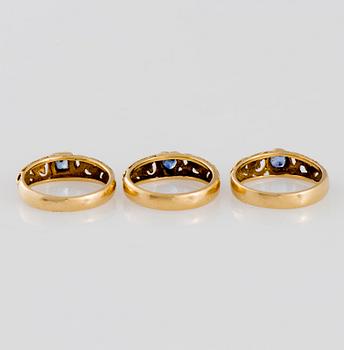 RINGAR, 3 st, safirer, 18K guld.