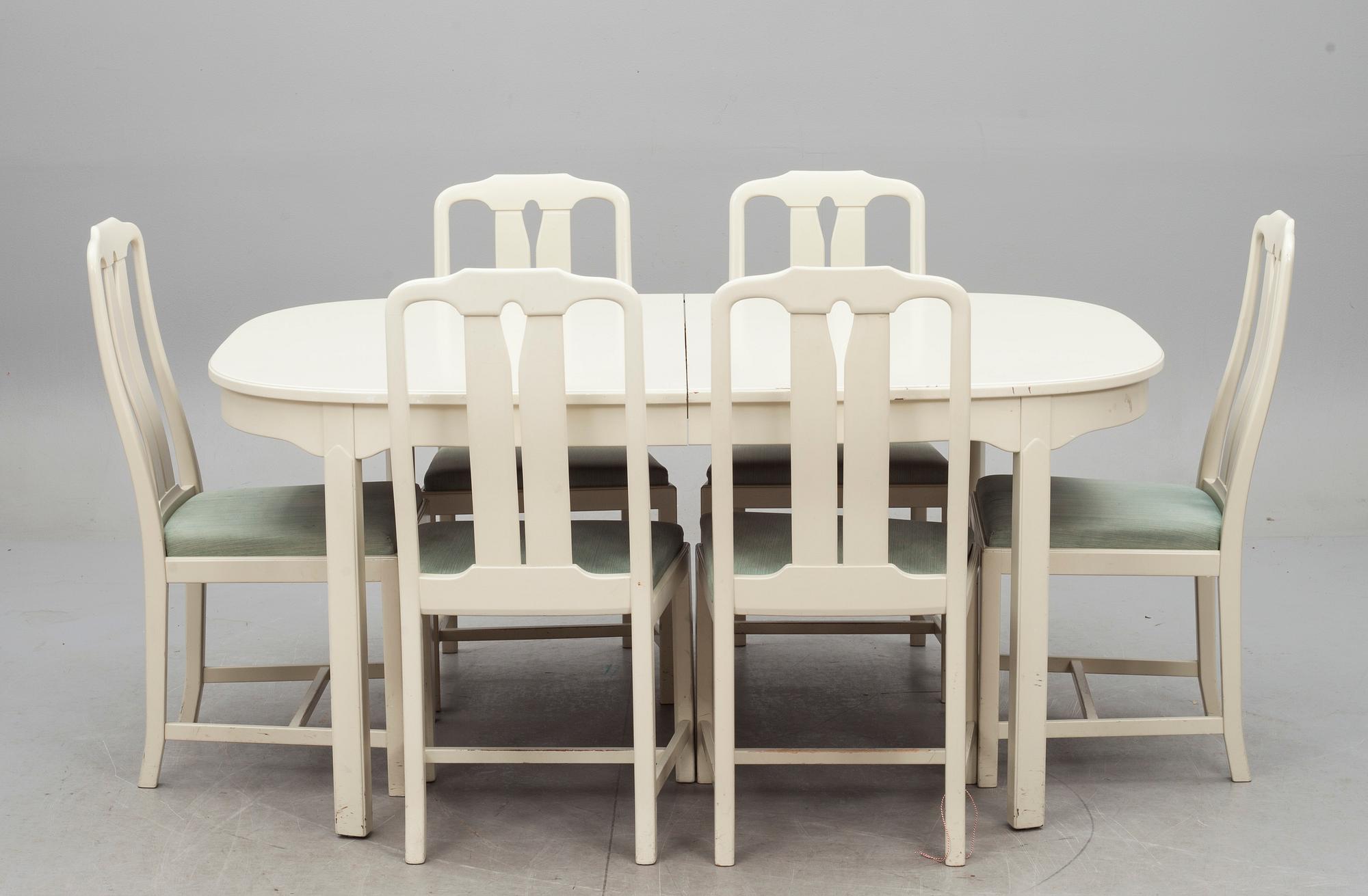 MATSALSMÖBLEMANG, 6+1 delar, "Ambassadör", Carl Malmsten, Åfors Möbelfabriks AB.