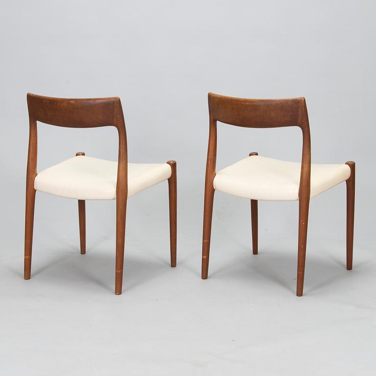 Niels Otto Møller, six model 77 taek chairs, J.L. Møllers Møbelfabrik, Denmark, 1960's.