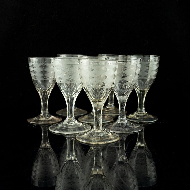 Eight late Gustavian wine glasses, circa 1800.