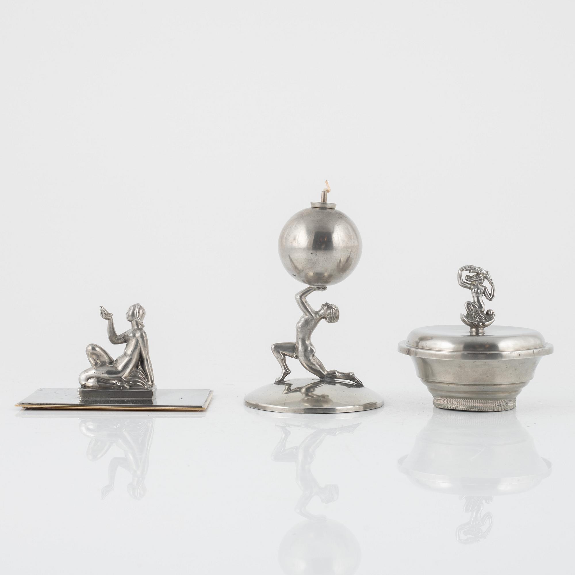 Tin, 3 parts, including CG Hallberg, 1930s.