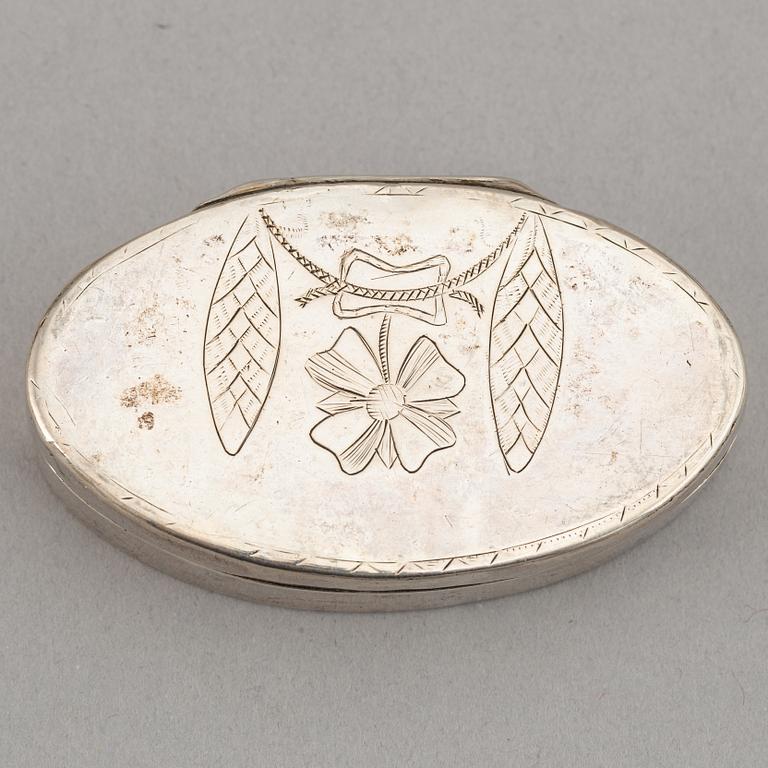 Dosa, guld, samt dosor, 4 st, silver. 1800-1900-tal.