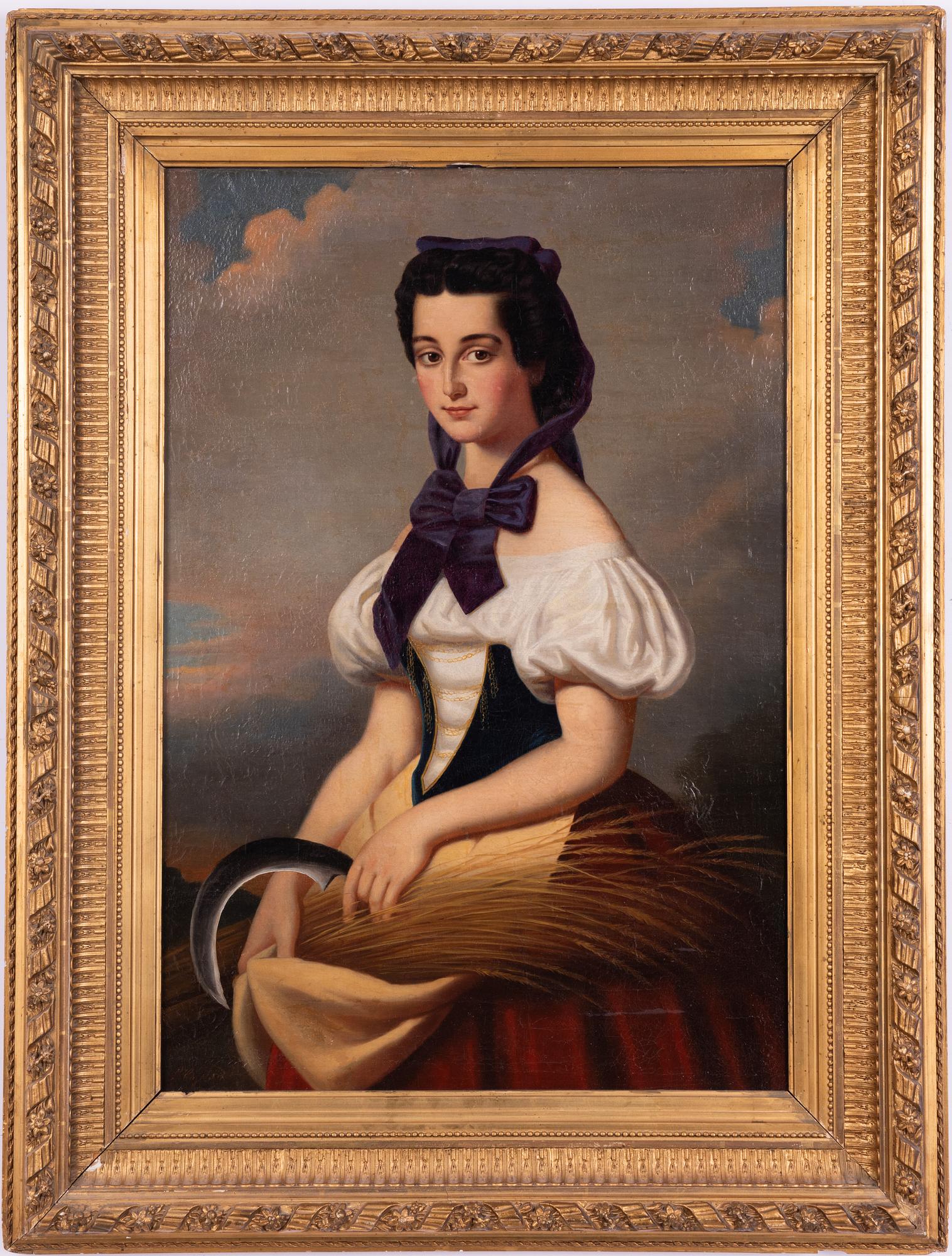 Okänd konstnär, 1800-tal, Ung kvinna med kärve.