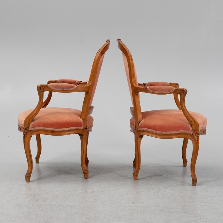 A pair of Louis XVI beechwood armchairs, 18th Century.