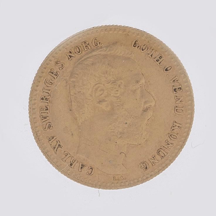 A Swedish 1 Carolin / 10 Francs in gold, with the Swedish and Norwegian King Karl XV, 1868.