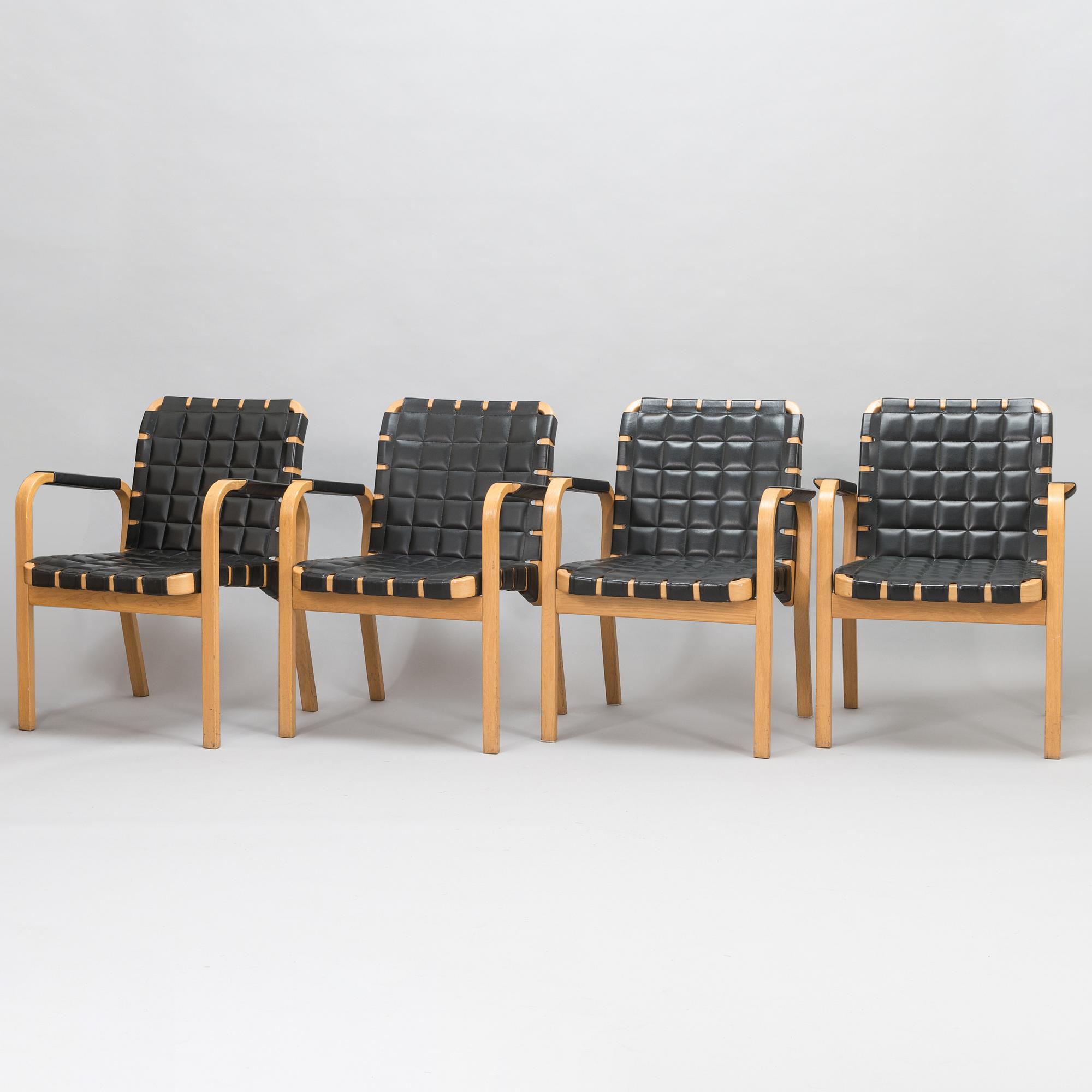 ALVAR AALTO, four late-20th-century '45' armchairs for Artek.