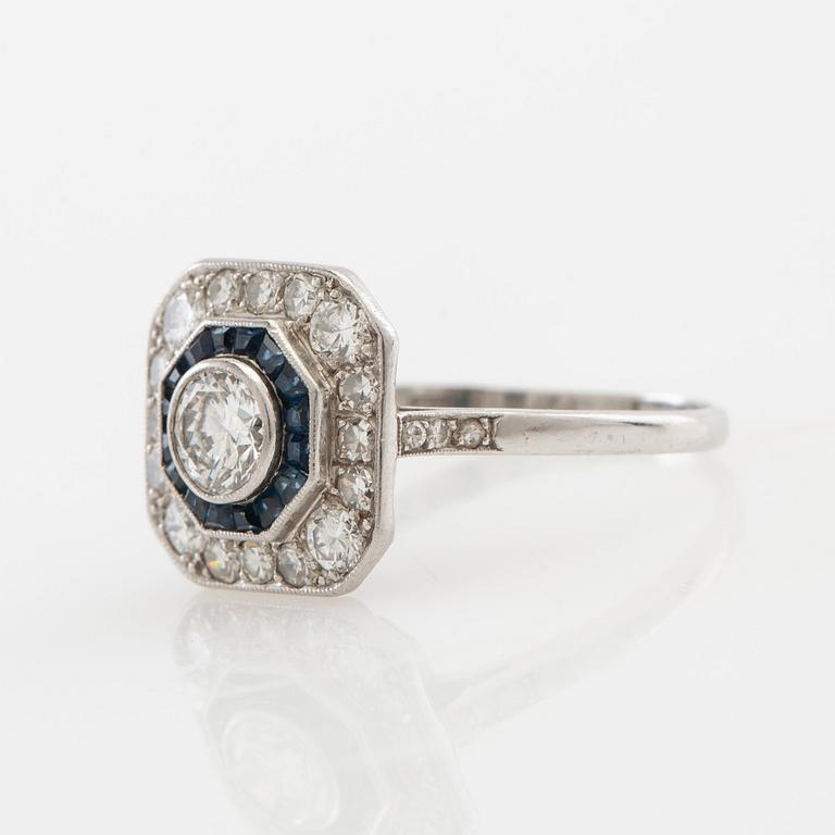 Ring of platinum with diamonds and faceted sapphires, Art Deco, K Anderson Stockholm 1938.