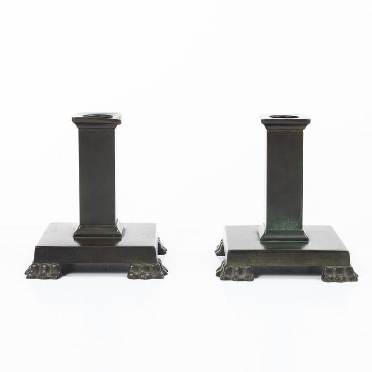 Guldsmedsaktiebolaget (GAB), Candlesticks, a pair, bronze, model no. 117, Art Deco.