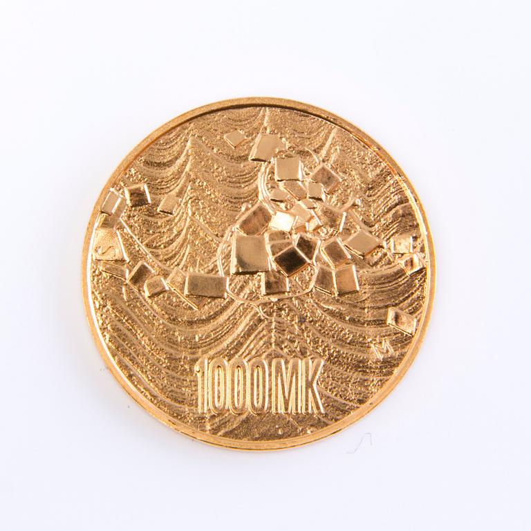JUBILEUMSMYNT, guld (900), Finland, 1000 mk, Finland 75 år.