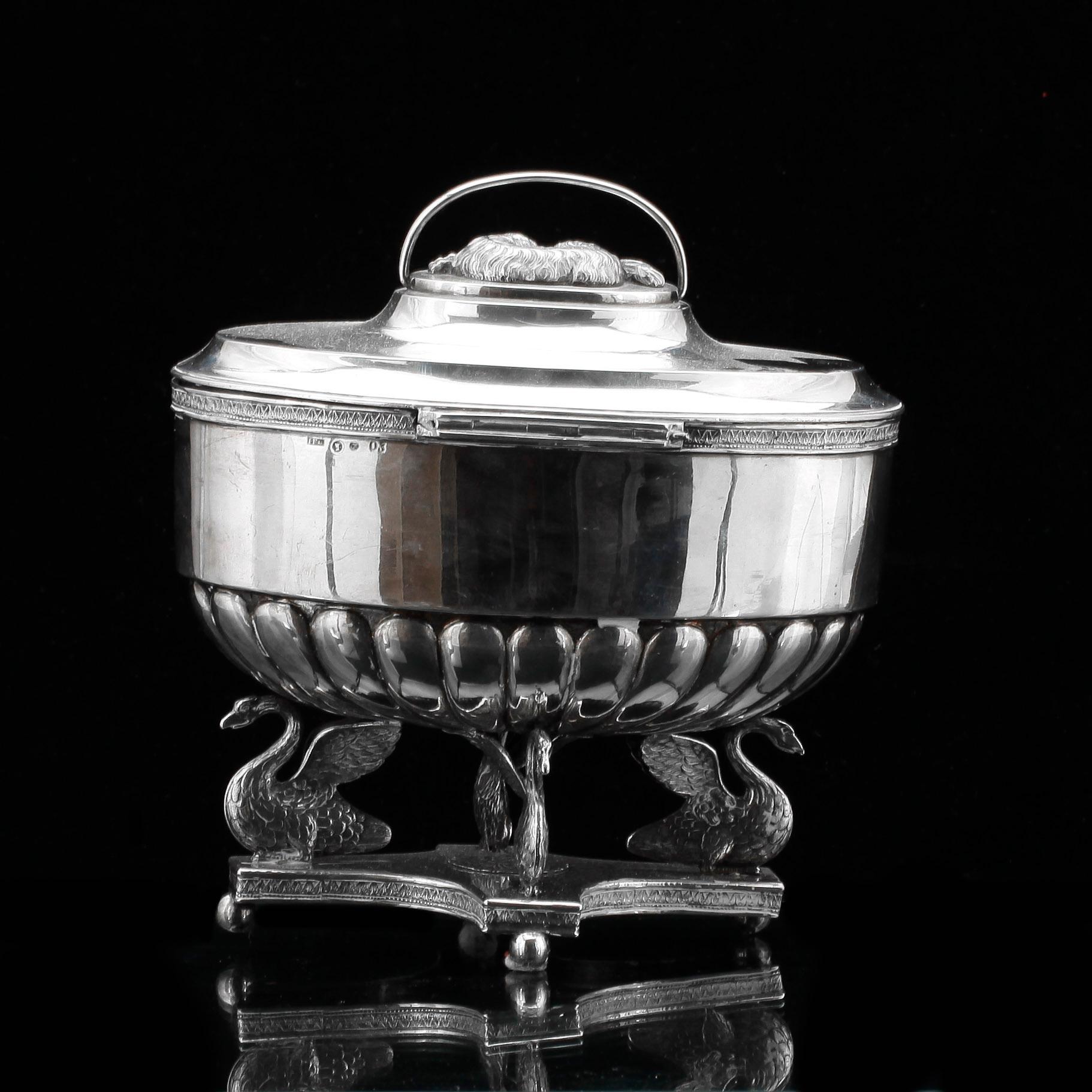 SOCKERSKRIN, silver, empire, Johan Fredrik Björnstedt, Stockholm 1820. Vikt ca 830 gram.