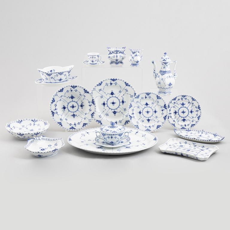 A 84-piece porcelain "Blue Fluted" service, mostly full lace, Royal Copenahgen, Denmark.