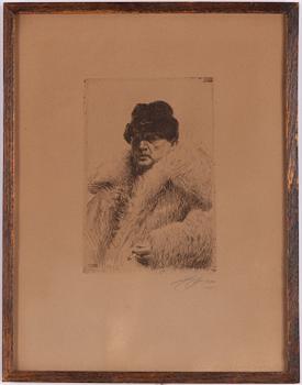 Anders Zorn, "Självporträtt i vargskinnspäls".