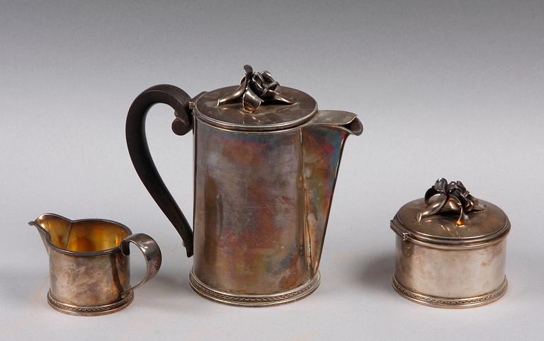 KAFFESERVIS, 3 delar, silver. Atelier Borgila 1943.