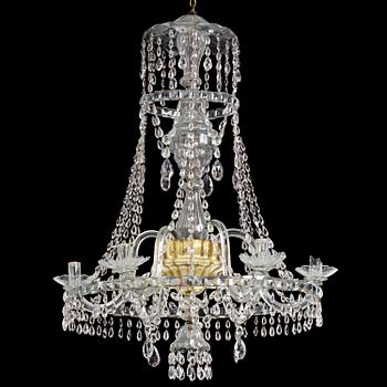 99. A Bohemian Louis XVI moulded and cut-glass six-branch chandelier, late 18th century.