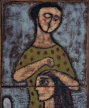 Lisa Larson, triptyk, glaserad keramik, sannolikt utförd 1950-54 under studietiden på Slöjdföreningens skola, Göteborg.