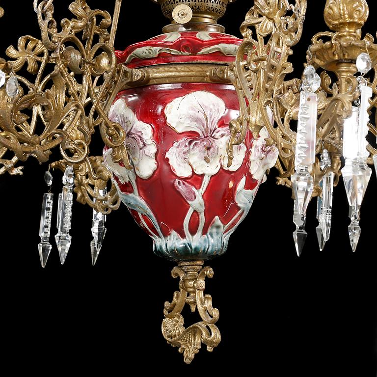 A ceiling paraffin lamp, late 19th century, hight ca 120 cm.