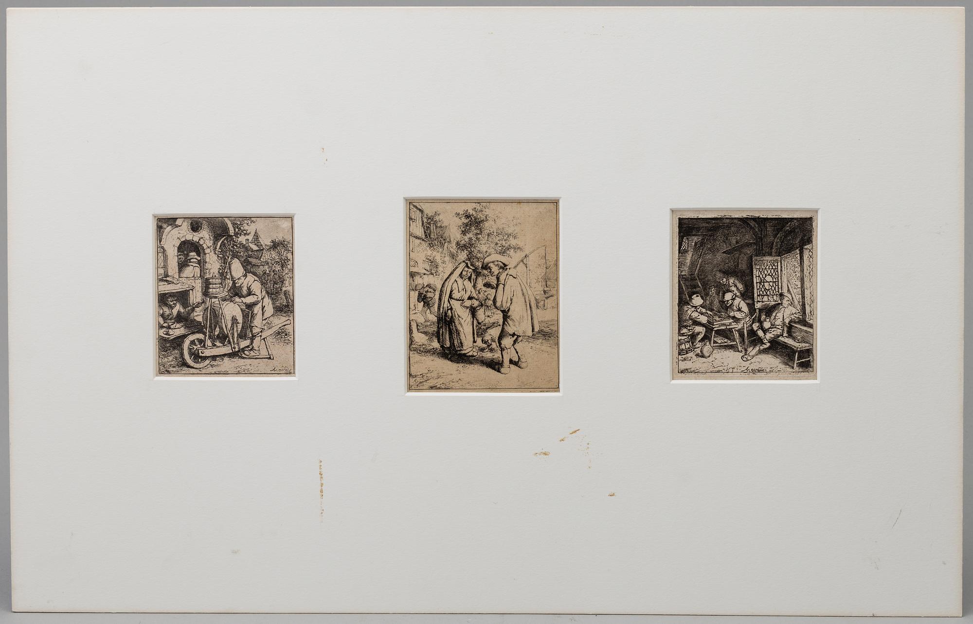 ADRIAEN VAN OSTADE, 3 etchings, probably 18th century.