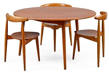 37. Hans J. Wegner, A SET OF SIX CHAIRS AND A TABLE, The Heart Chair. Beech and oak, teak on seats.