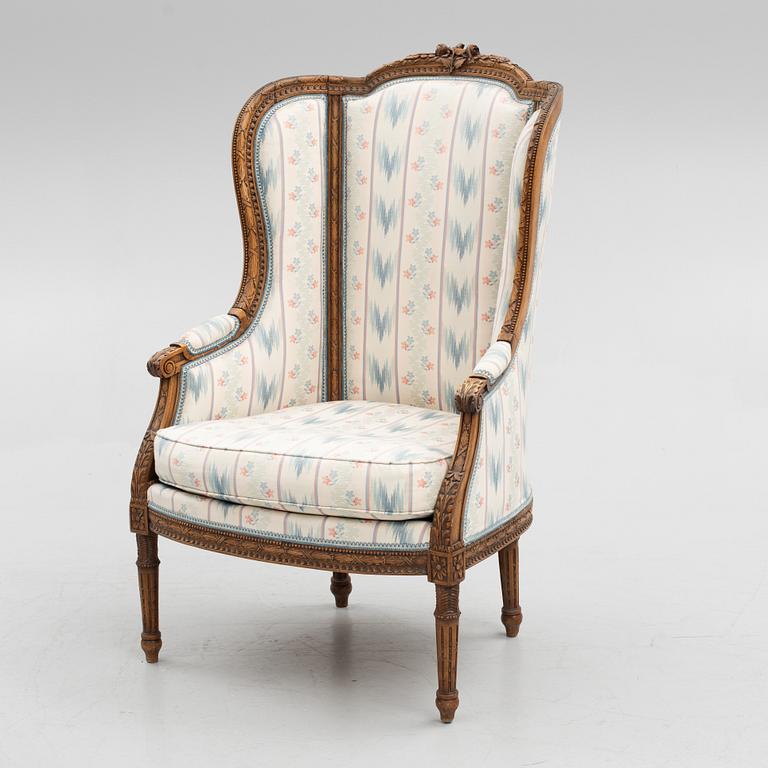 A Louis XVI-style bergere, late 19th century.