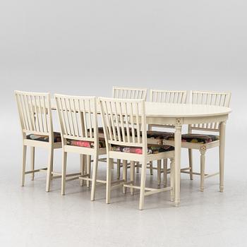 Dining table with six chairs, Gustavian style, second half of the 20th Century.
