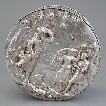 A Swedish 17th century silver plaquette, unmarked, on box marked Gustaf Henrik Sidwall, Norrkoping 1793.