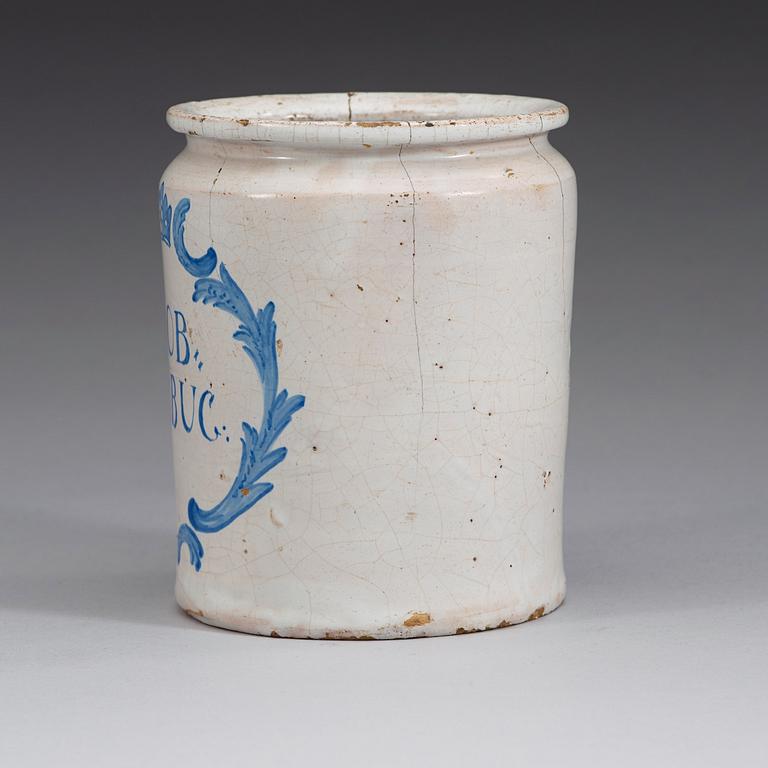 A Swedish faience jar, Rörstrand 1764.