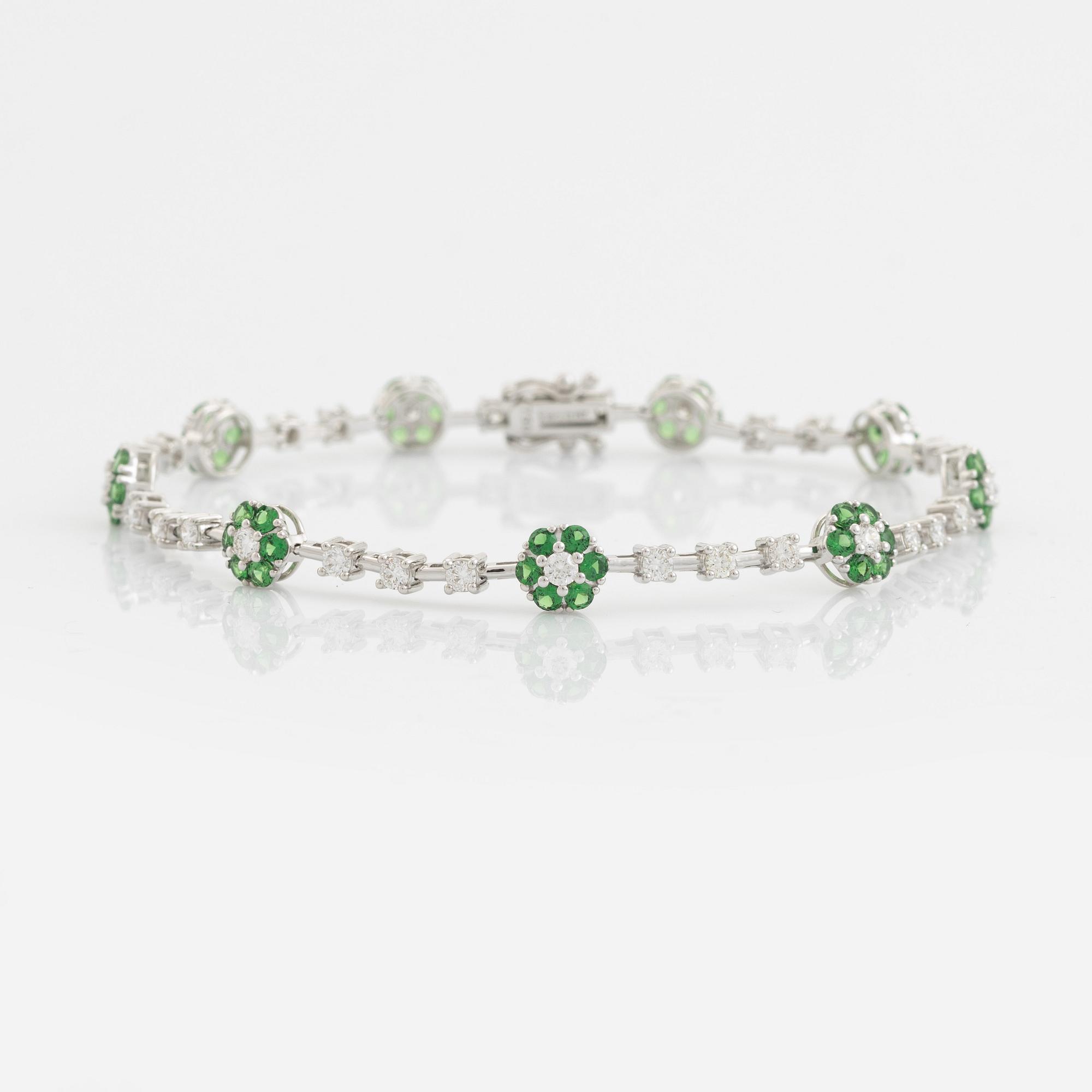 Tsavorite and brilliant cut diamond bracelet.