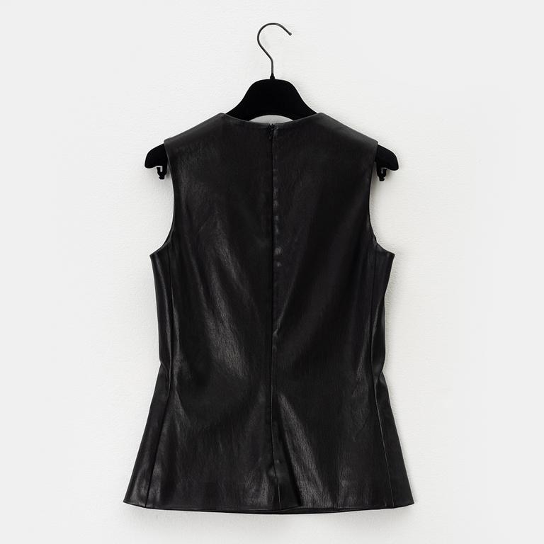 The Row, a black leather top and pants, size 0.