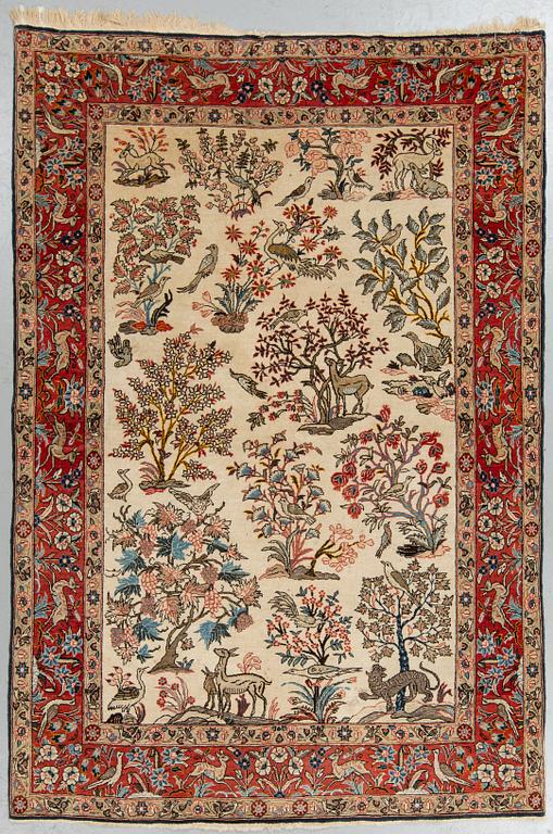 A RUG, an old Qum, figural, Iranian, ca 211-213,5 x 143,5-148 cm.