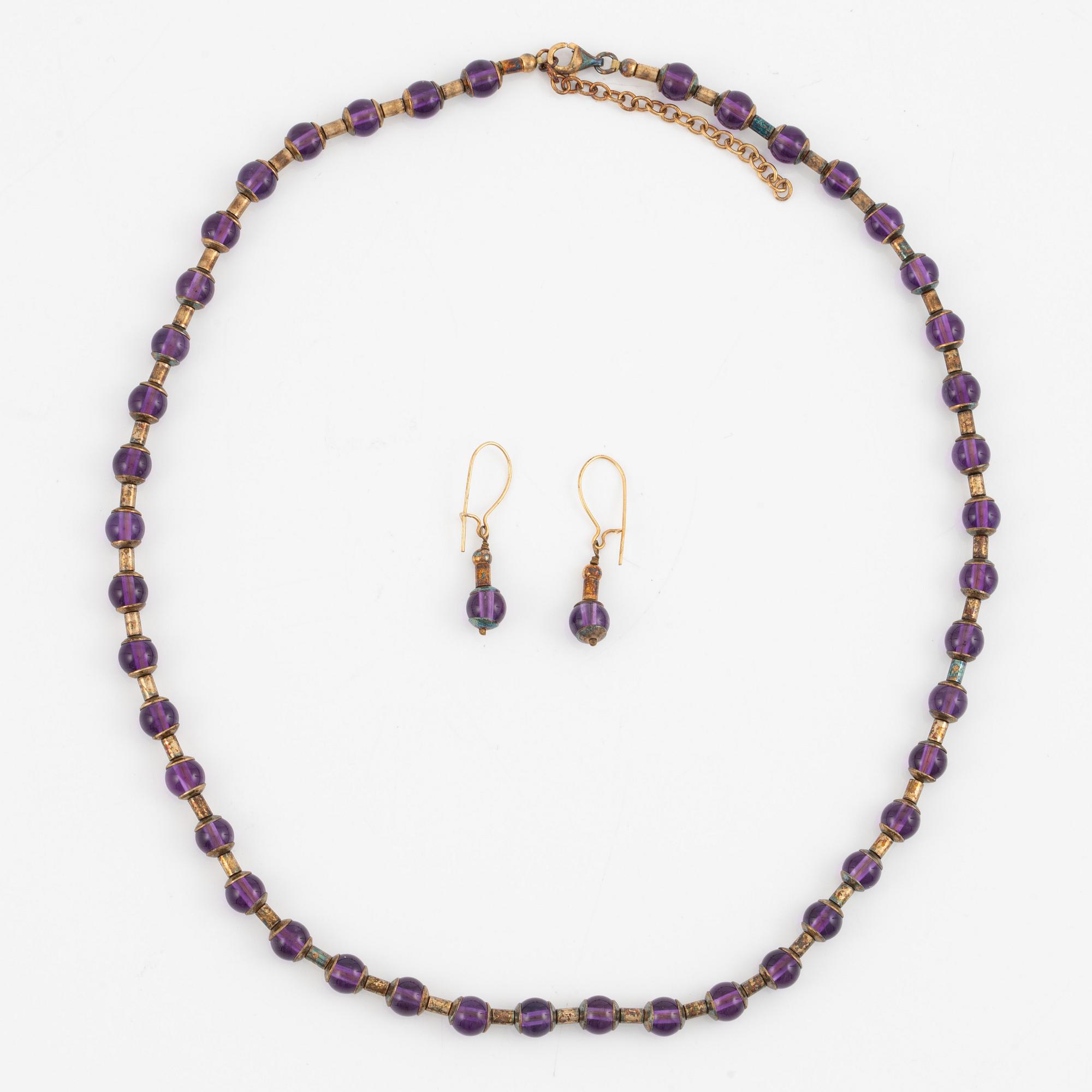 Collier och örhängen, set, Metropolitan Museum Art, förgyllt silver med ametister.