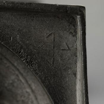 A pair of late Gustavian pewter candelsticks by Daniel Rising, Åbo 1797.