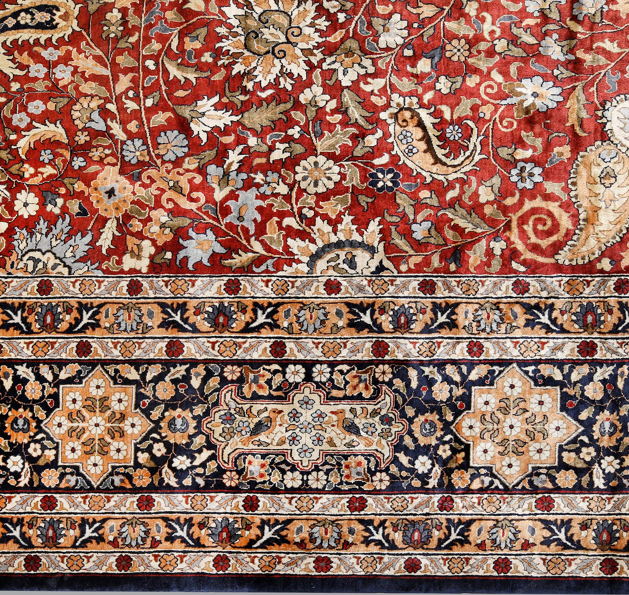 A pictoral Oriental silk carpet, ca 370 x 270 cm.
