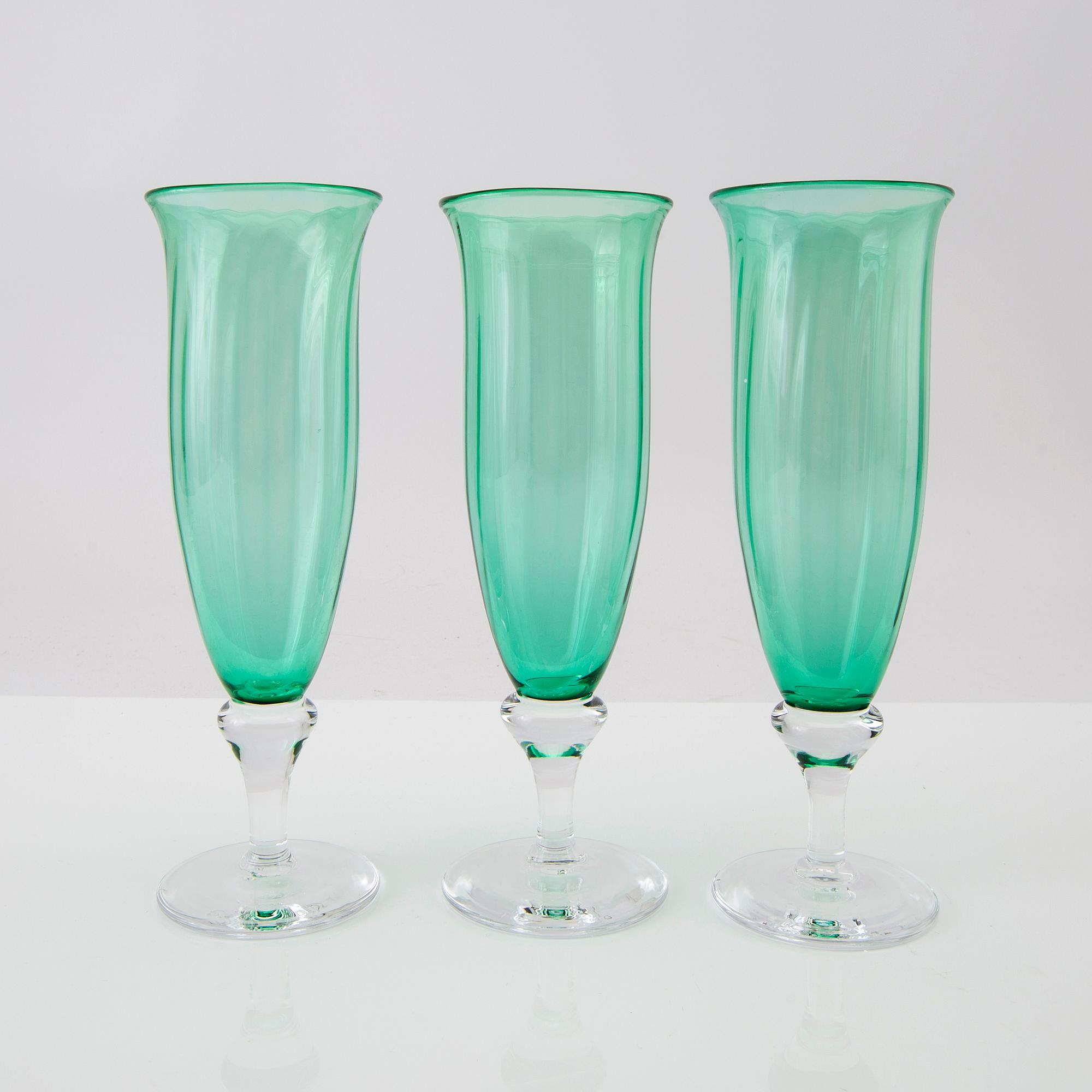 Wilke Adolfsson, champagneglas 11 st glas, Wilkes Studioglas Orrefors 1988.