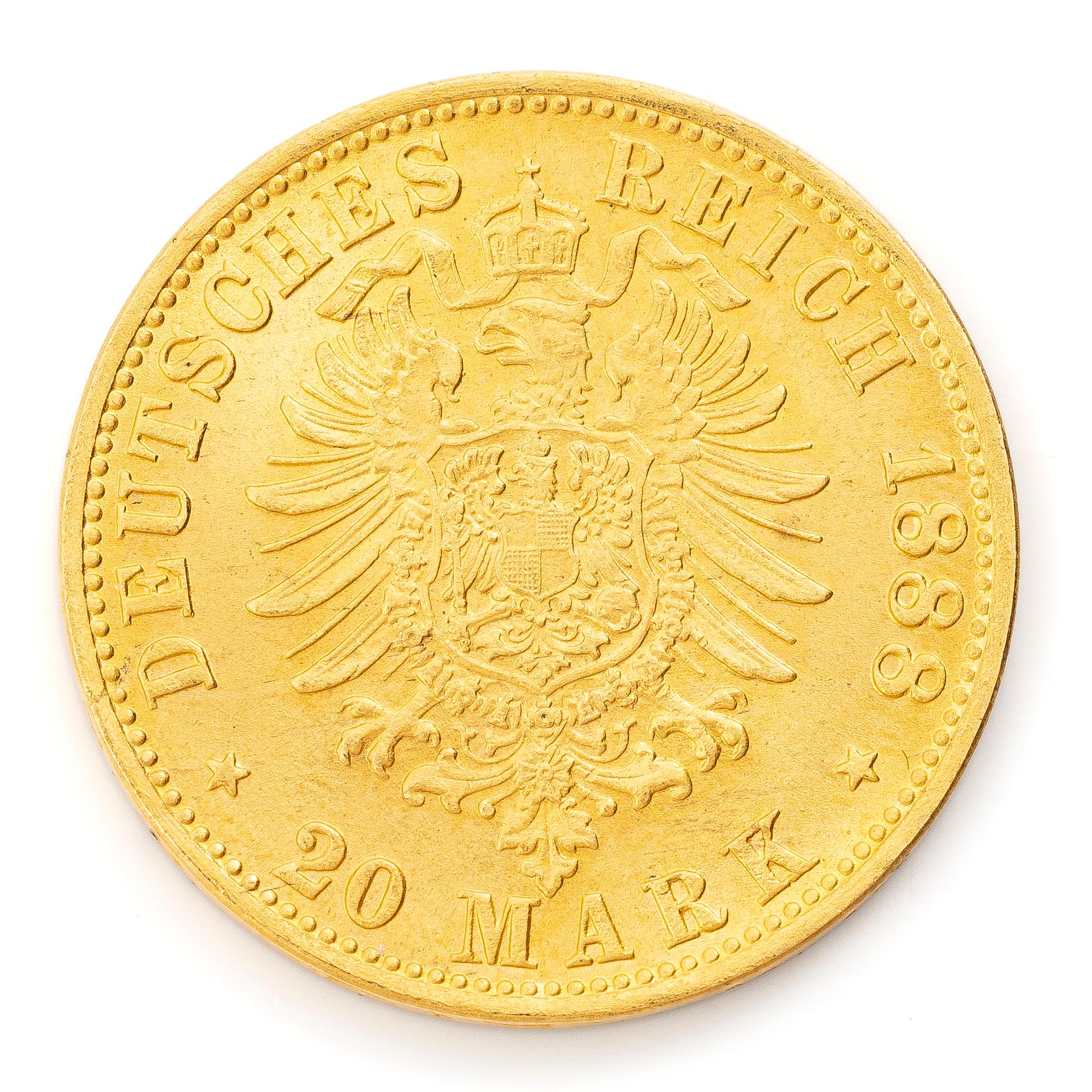 Guldmynt, Tyskland, Friedrich III, 20 Mark, 1888.